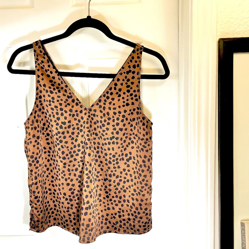 XS Old Navy V Neck  Cheetah Animal Print Sleeveless Brown Black Blouse Top